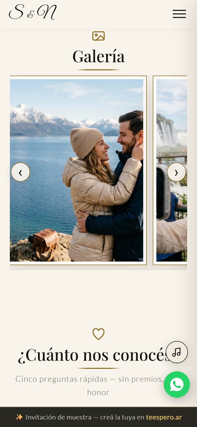 Galería de fotos de la pareja dentro de la invitación digital